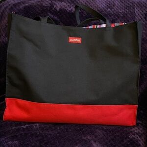 Lancôme Navy Blue & Red Canvas Tote Bag EUC